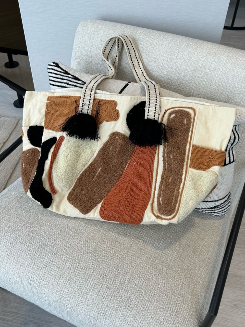 Zara Cream Tote with Brown, Tan & Black Abstract Patches